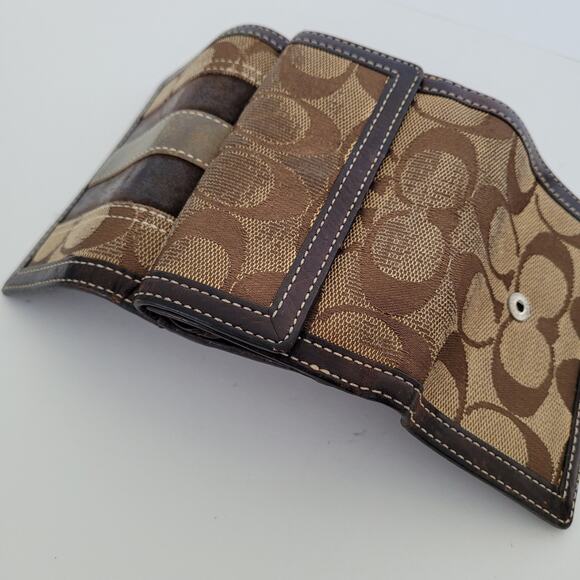 COACH Vtg Card Bill Holder Brown Small Small Mini Wallet Geniue Leather Canvas - Picture 6 of 10